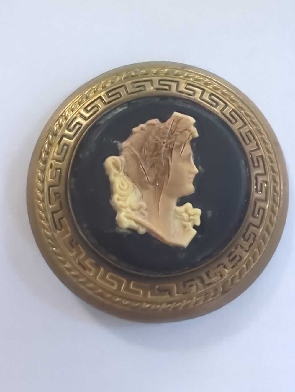 Vintage Gold-Tone Cameo Lapel Pin Silhouette Women's Black and Cream Brooch